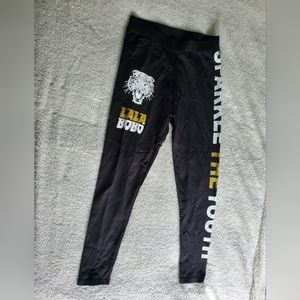 LALA BOBO Leggings Size Large Black/Gold Tiger Logo Streetwear